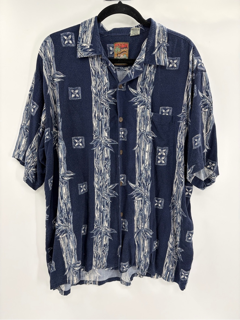 Vintage Pineapple Connection Hawaiian Shirt Blue Bamboo Aloha Camp Shirt xl